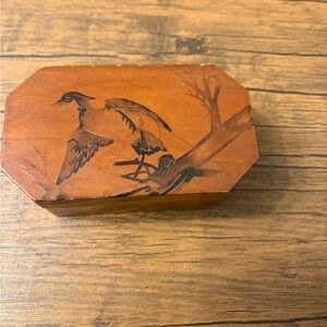 Wooden Trinket Box with Bird Design